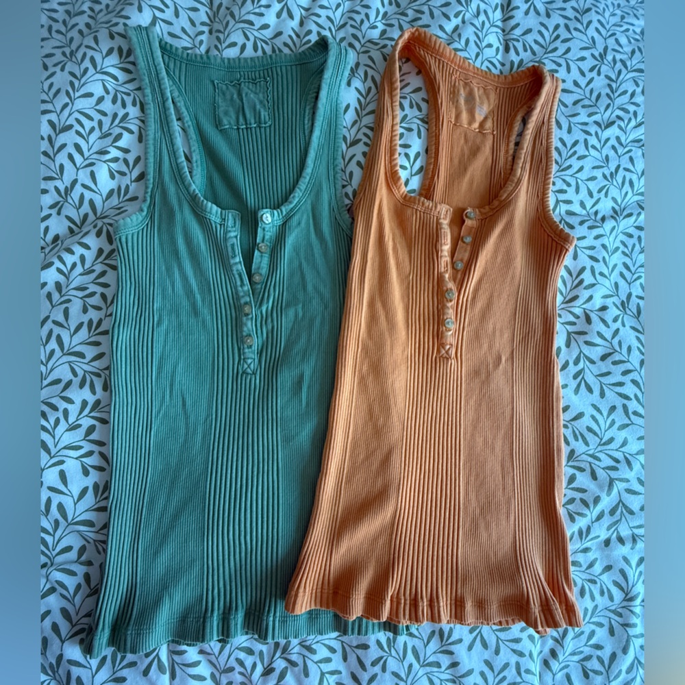 Aerie Teal and Peach Sleeveless Tops